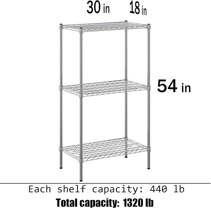 18" Deep x 30" Wide x 54" Height Wire Shelving Kit | 3-Tier | NSF Commercial - Image 3