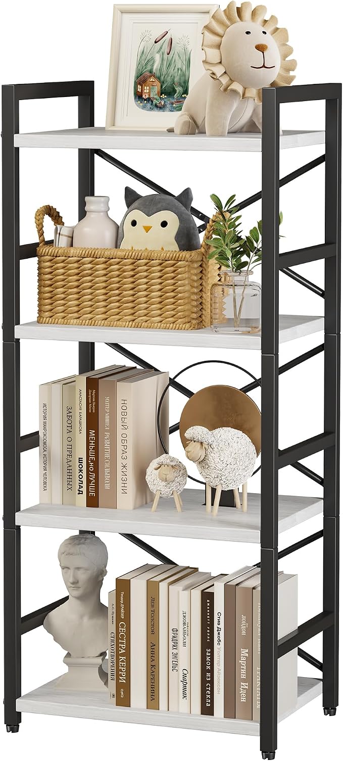 Homeiju 4 Tier Small White Metal Bookcase by Homeiju
