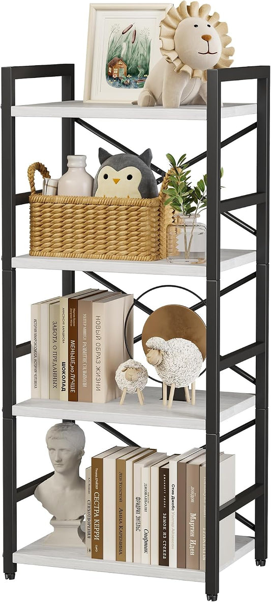 Homeiju 4 Tier Small White Metal Bookcase by Homeiju