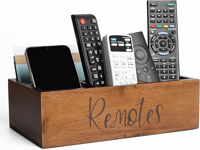Acacia Wood Remote Control Holder Caddy, TV Organizer by LBEMEY