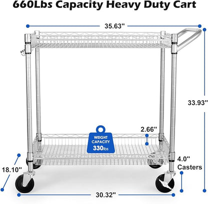 WDT 2 Tier Heavy Duty Utility Cart, NSF Rolling Carts - Image 4
