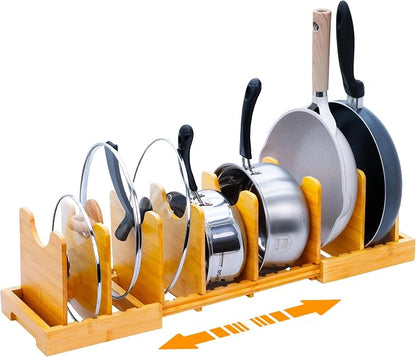 MinBoo Bamboo Expandable Pot Lid Organizer Pot Lid Holder, Pot and Pan by MinBoo