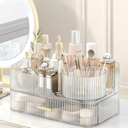 DASITON Makeup Organizer with Drawers and Rotating Makeup Brush Holder - Image 2