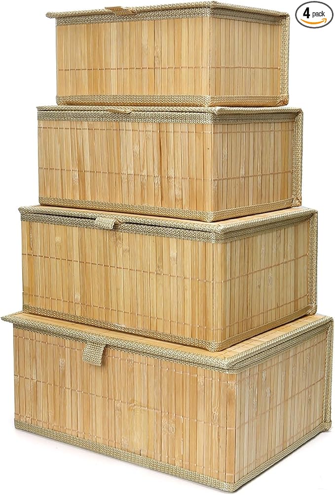 Wicker Basket With Lid Bamboo Storage Box by Storagether