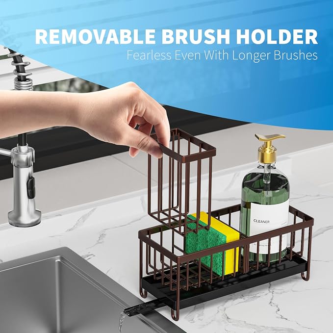 Cisily Brown Sponge Holder for Kitchen Sink, Sink Caddy Organizer - Image 4