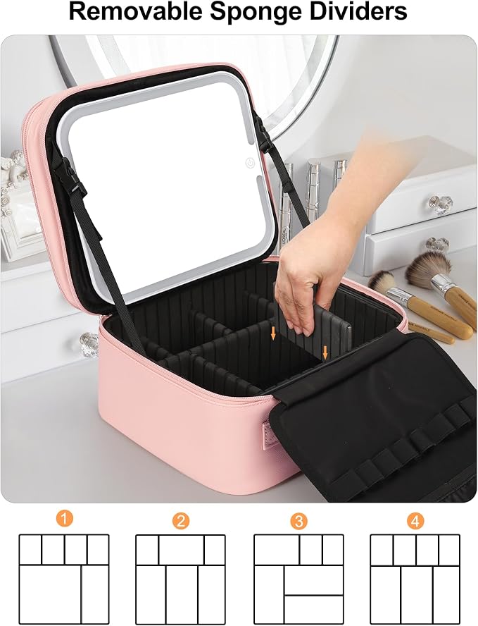 Relavel Makeup Bag with LED Mirror, Small Travel Makeup Case with Rechargeable - Image 3