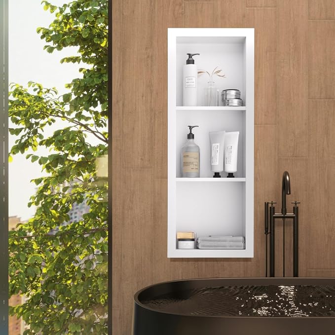 12" x 36" Stainless Steel Shower Niche, 3-Tier Waterproof Shelves, No-Tile - Image 2