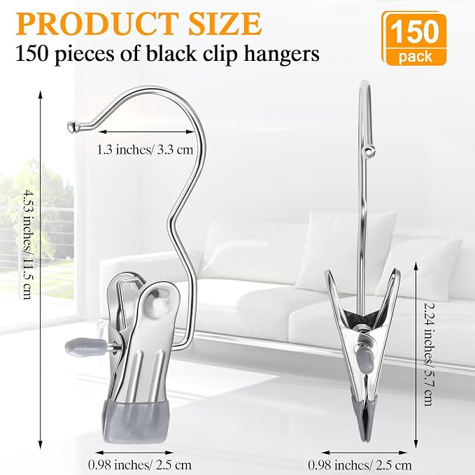 Yinder 150 Pcs Boot Hangers Clips Laundry Hooks Hanging Stainless Steel Clothes - Image 2