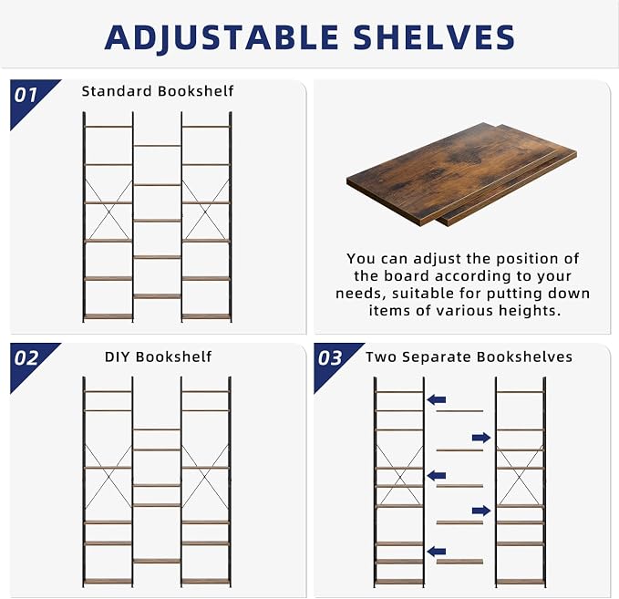 NUMENN Triple Column 6 Tier Bookshelf, Bookcase - Image 6