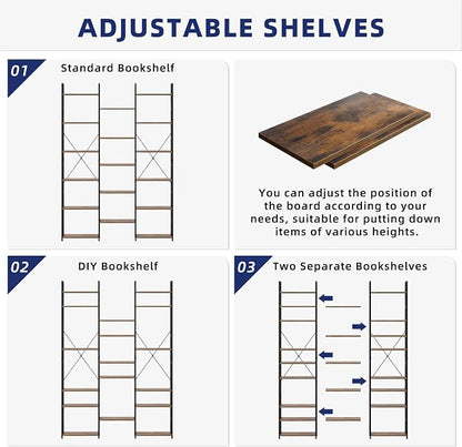 NUMENN Triple Column 6 Tier Bookshelf, Bookcase - Image 6