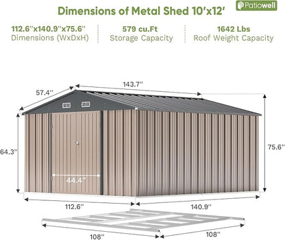 Patiowell 10 x 12 FT Metal Storage Shed - Image 3