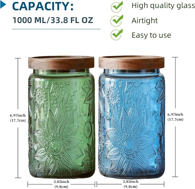 ANSQU Vintage Glass Storage Jar - 34 oz Mason Jar - Image 2