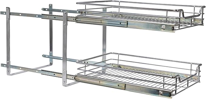 Household Essentials Chrome-Plated Steel Dual-Tier Slide-Out Organizer - Image 9