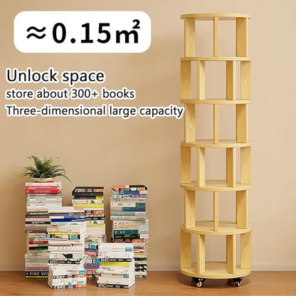 Rotating Bookshelf Tower 2/3/4/5/6 Tier Wood Rotating Bookshelf Wooden Book - Image 7