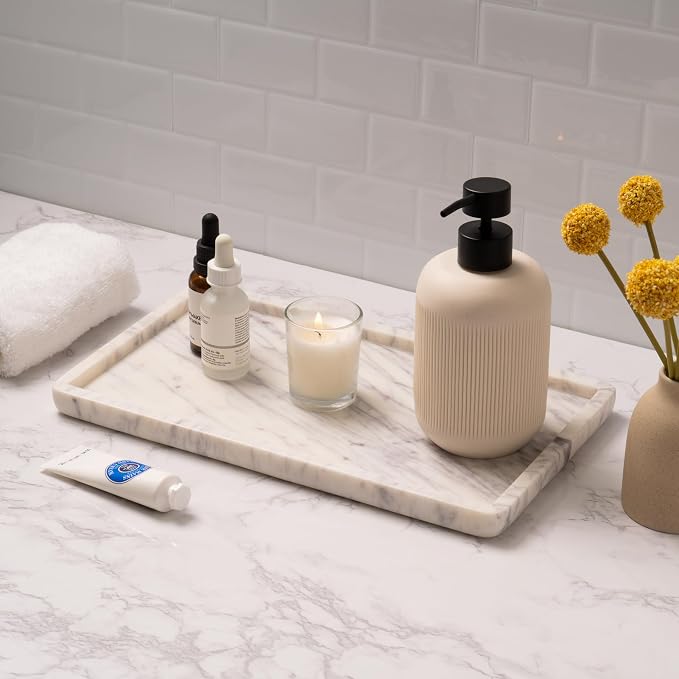 Cork & Mill Marble Tray for Bathroom Countertop, Kitchen Counter, or Catchall - Image 2