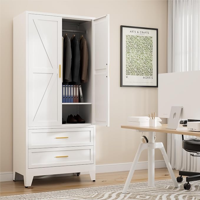 71" Tall Metal Wardrobe Cabinet - Image 7