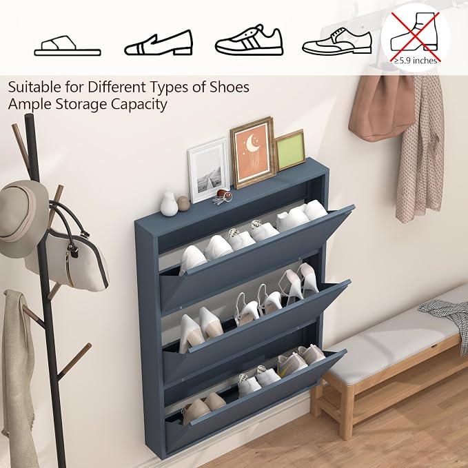 GREATMEET Shoe Cabinet with 3 Flip Drawers, Slim Metal Shoe Cabinet Storage - Image 5