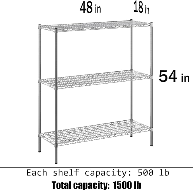 18" Deep x 48" Wide x 54" Height Wire Shelving Kit | 3-Tier | NSF Commercial - Image 3