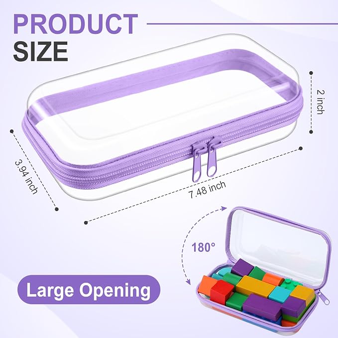 Hoolerry 4 Pcs Hard Clear Zipper Case Makeup Bags Plastic Pencil Pouch - Image 2
