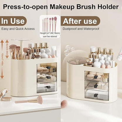 DASITON Makeup Organizer with 3 Drawers, Automatic Lifting Makeup Brush Holder - Image 4