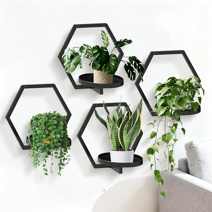 Garvee Hexagon 4 PCS Wall Shelf - 20Lb Load Capacity - Image 6
