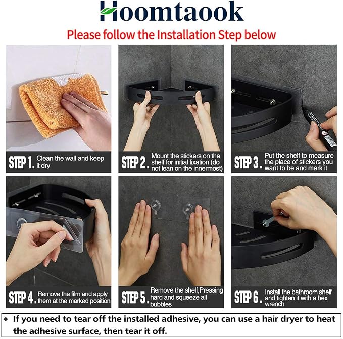 Hoomtaook Adhesive Corner Shelf Bathroom Shower Caddy Organizer - Image 4