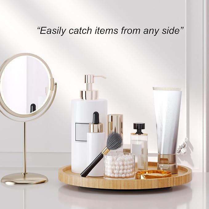 Lazy Susan Organizer for Kitchen, Bamboo Turntable for Cabinet, Middle（Natural） - Image 3