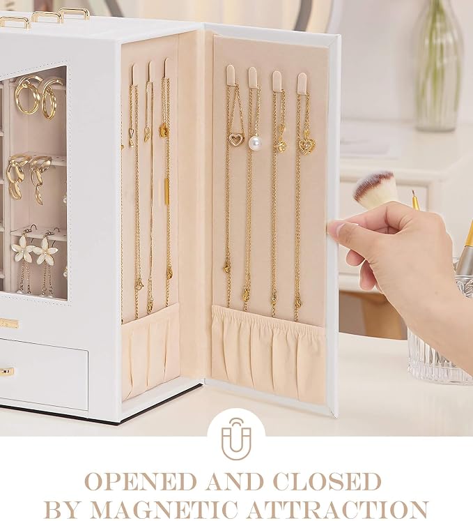 Homde Jewelry Organizer with Transparent Window Necklace Hooks Gift - Image 4