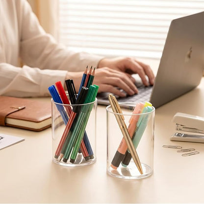 2 Pcs Clear Acrylic Pen Holder, Cylinder Desktop Organizer - Image 3