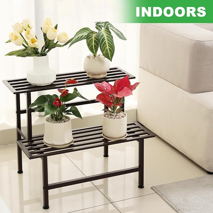 Dipion Metal Plant Stand Outdoor Plant Shelf Indoor, 2 Tier Heavy Duty Ladder - Image 4