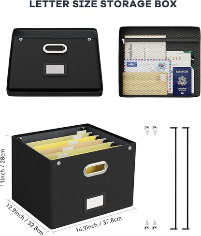 File Organizer Box with Lid, Large Hanging Filing Box with Mesh Pocket - Image 2