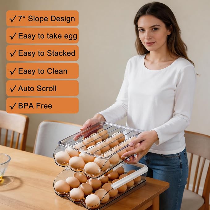 Egg Holder for Fridge, Automatic Rolling Egg Dispenser for Refrigerator - Image 5