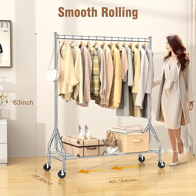 EAGMAK Heavy Duty Clothes Rack Load 420 LBS, 47.2" Long Rolling Garment Rack - Image 2