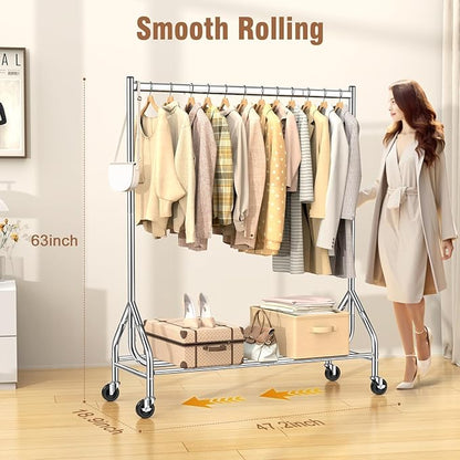 EAGMAK Heavy Duty Clothes Rack Load 420 LBS, 47.2" Long Rolling Garment Rack - Image 2