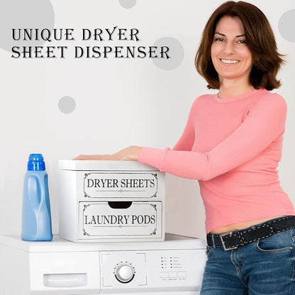 Tatuo Dryer Sheet Holder with Hinged Lid Farmhouse Dryer Sheet Dispenser Rustic - Image 5