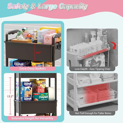 SUNALLY Baby Diaper Caddy Cart, 3 Tier Rolling Diaper Cart - Image 3