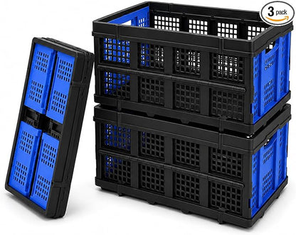 Collapsible Storage Crates 3 Pack, Stackable Foldable Storage Bins by Mecbellor