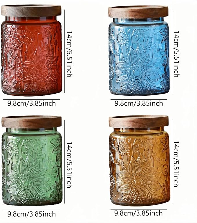 ANSQU Set of 4 Vintage Glass Storage Jars, 23.7oz Glass Coffee Canisters - Image 2