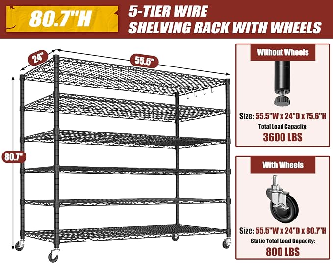 PrimeZone 6 Tier 80.7"H x 55.5"W x 24"D Wire Shelving - Image 3