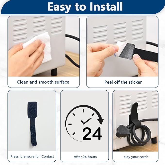 50 PCS Hook and Loop Cable Ties, Under Desk Cable Management, Self Adhesive - Image 5