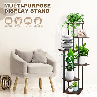6 Tier Plant Stand Indoor, Thickened Metal Wood Corner Plant Shelf Stands - Image 3