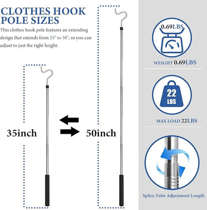 Clothes Hook Pole, Clothes Hanger Reaching Hook - Image 2