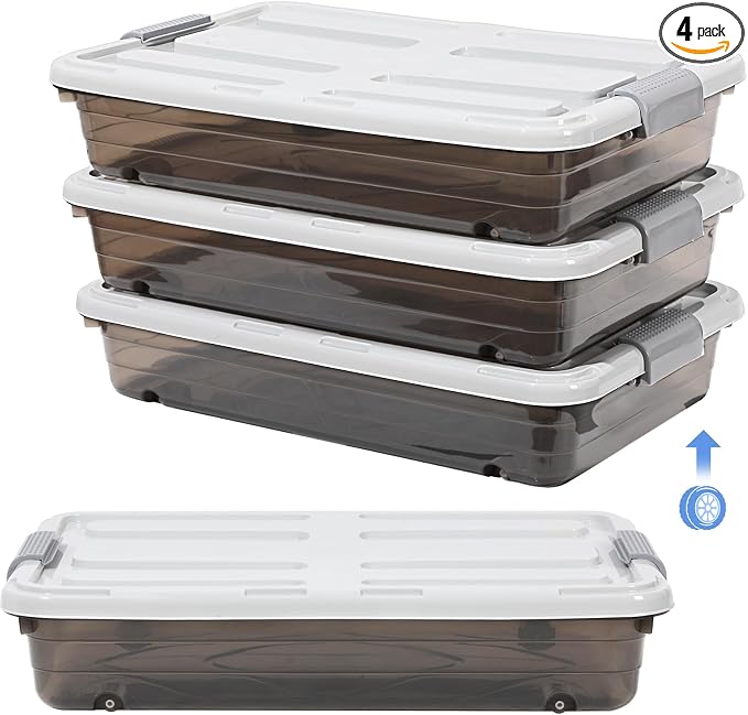 Beeveer 4 Pcs Plastic Under Bed Storage Containers by Beeveer