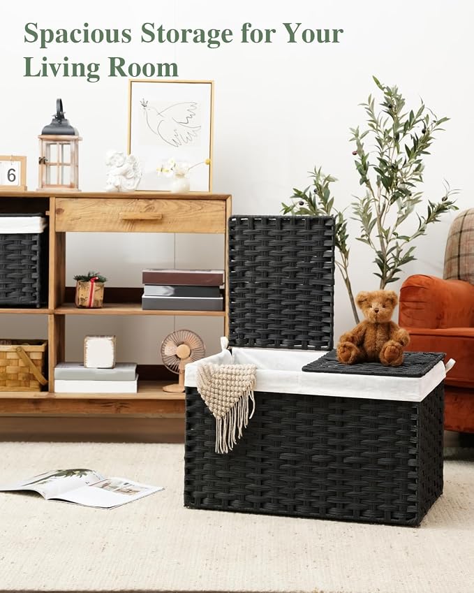 SETVSON Storage Basket with Lid PE Rattan Storage Basket 105L, 2 Removable - Image 3