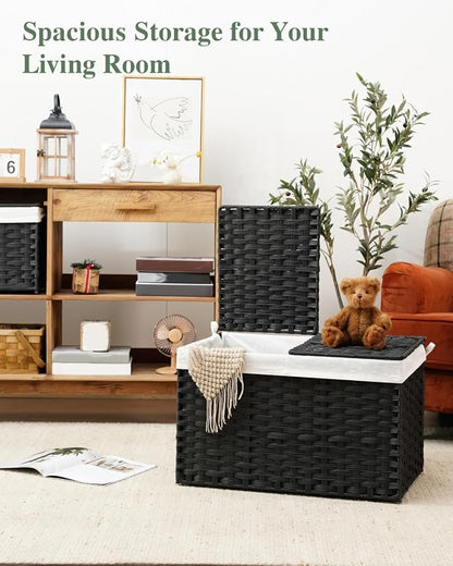 SETVSON Storage Basket with Lid PE Rattan Storage Basket 105L, 2 Removable - Image 3