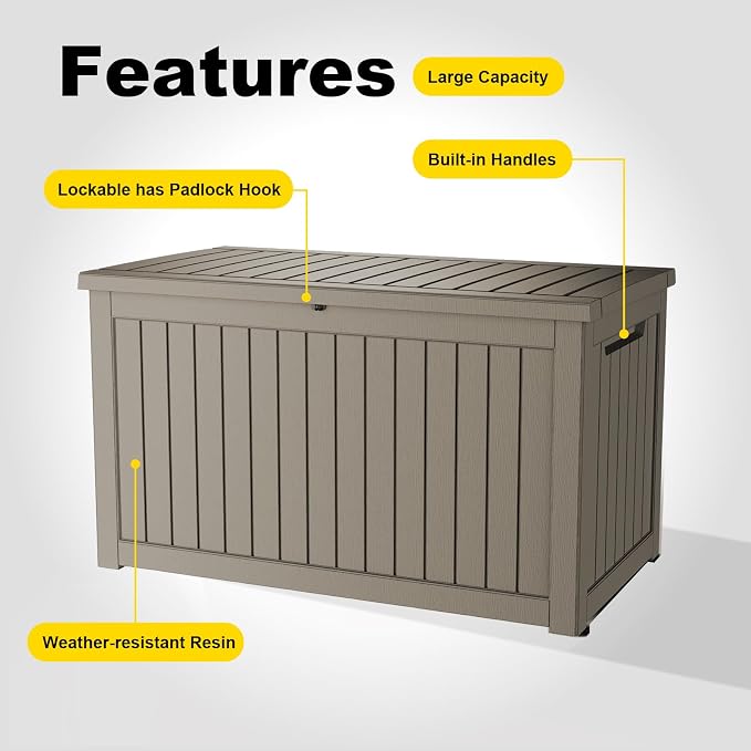 280 Gallon Outdoor Deck Box, Storage Lockable Waterproof Patio Furniture - Image 5