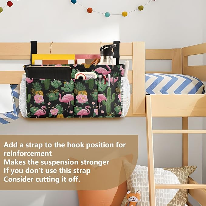 Black Flamingo and Cactus Pineapple Flower Tropical02 Bedside Caddy - Image 6