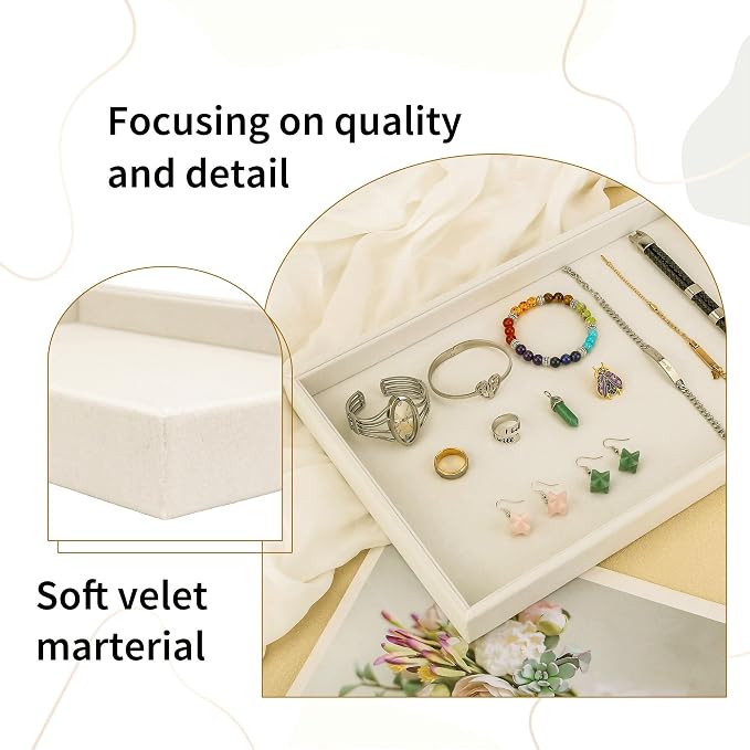 Mornajina 13.8" x 9.5" Velvet Jewelry Tray Jewelry Display Tray, Stackable - Image 6