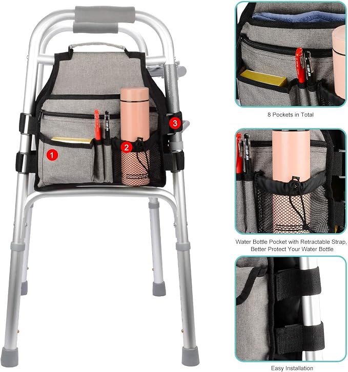 supregear Side Walker Bag, Walker Accessories Bag w/Cup Holder, Folding Walker - Image 4