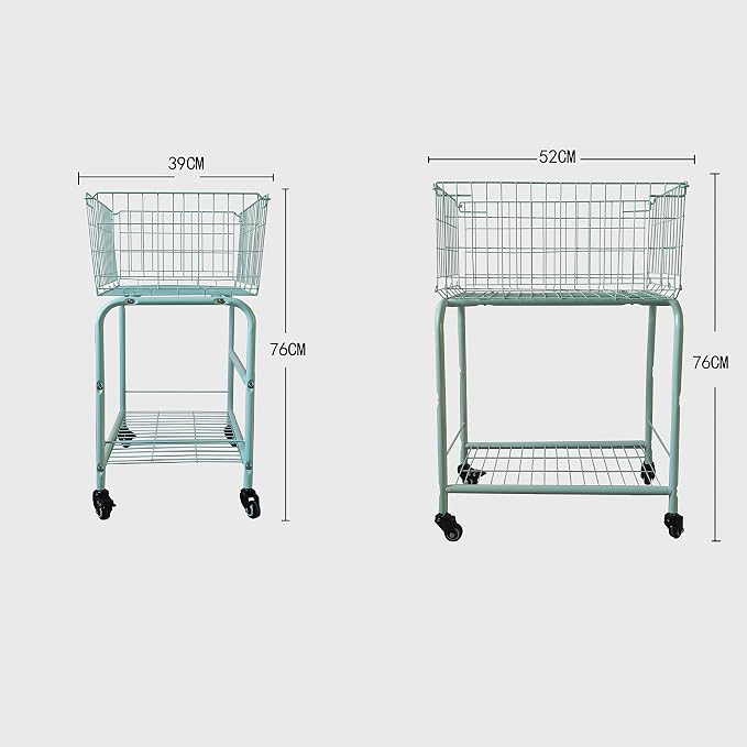 29" Rolling Laundry Cart，Large Capacity Foldable Hamper Basket, MINT Color | - Image 5